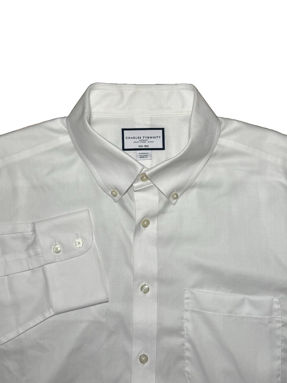 Charles Tyrwhitt Mens Dress Shirt 17.5-34 Classic Fit Solid White Preppy Office